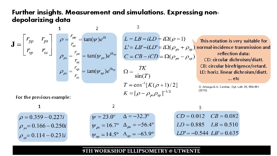 Further insights. Measurement and simulations. Expressing nondepolarizing data 1 3 2 This notation is