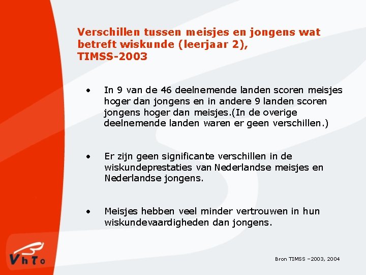 Verschillen tussen meisjes en jongens wat betreft wiskunde (leerjaar 2), TIMSS-2003 • In 9