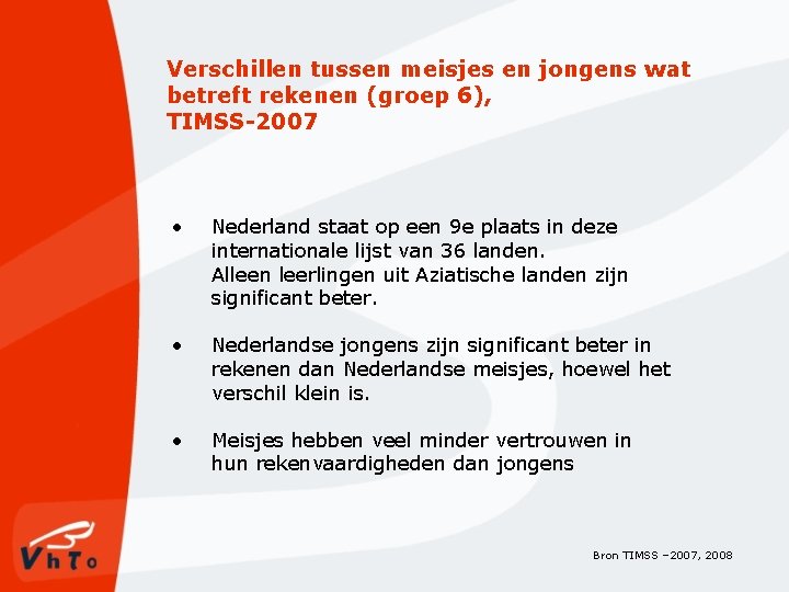Verschillen tussen meisjes en jongens wat betreft rekenen (groep 6), TIMSS-2007 • Nederland staat