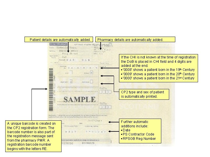 Patient details are automatically added. Pharmacy details are automatically added. If the CHI is