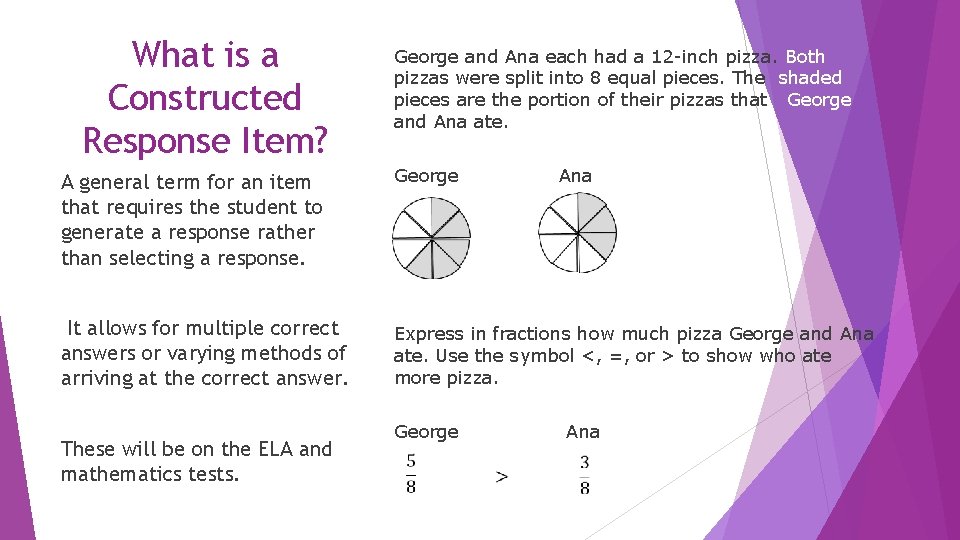 What is a Constructed Response Item? George and Ana each had a 12 -inch What is a Constructed Response Item? George and Ana each had a 12 -inch