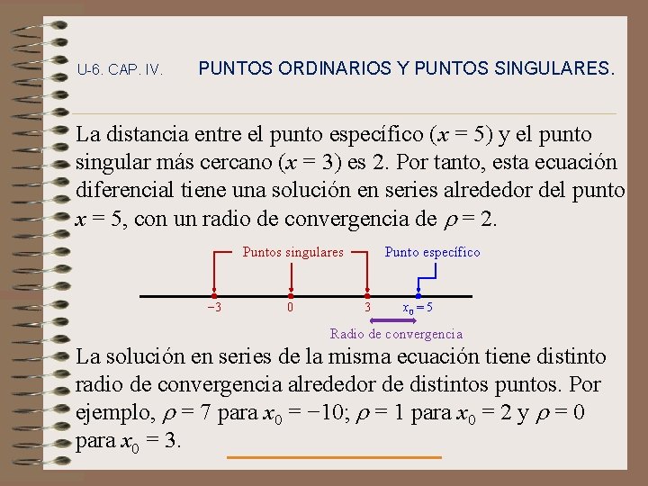 U-6. CAP. IV. PUNTOS ORDINARIOS Y PUNTOS SINGULARES. La distancia entre el punto específico