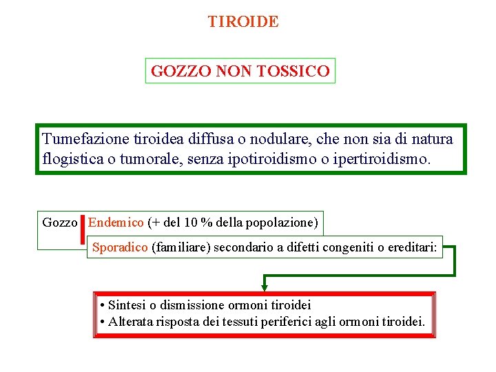 TIROIDE GOZZO NON TOSSICO Tumefazione tiroidea diffusa o nodulare, che non sia di natura