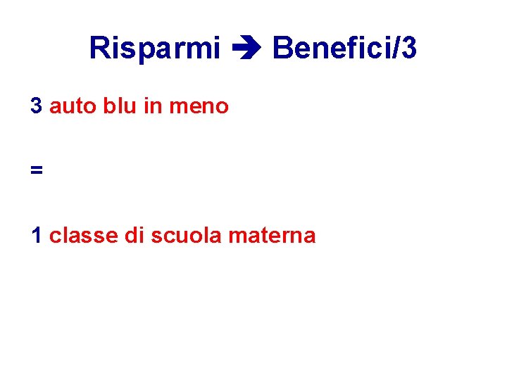 Risparmi Benefici/3 3 auto blu in meno = 1 classe di scuola materna 