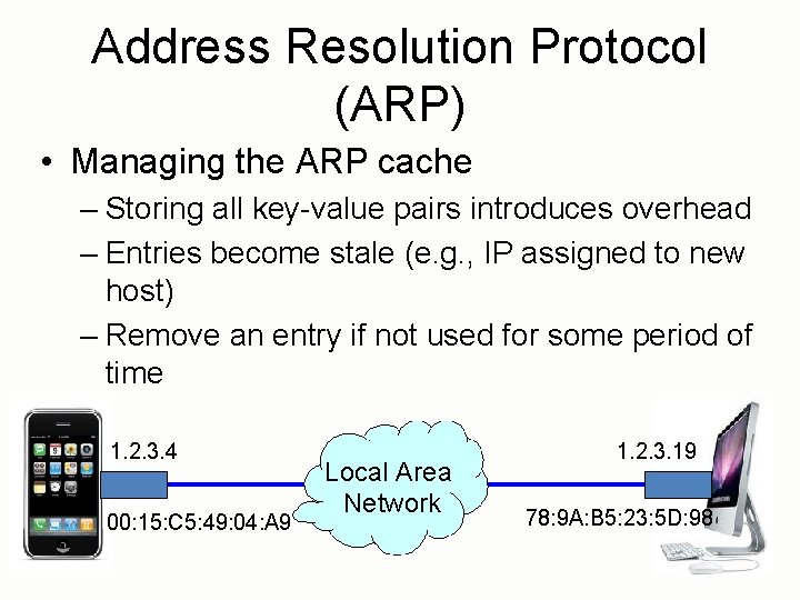 Address Resolution Protocol (ARP) • Managing the ARP cache – Storing all key-value pairs