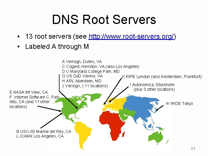 DNS Root Servers • 13 root servers (see http: //www. root-servers. org/) • Labeled DNS Root Servers • 13 root servers (see http: //www. root-servers. org/) • Labeled