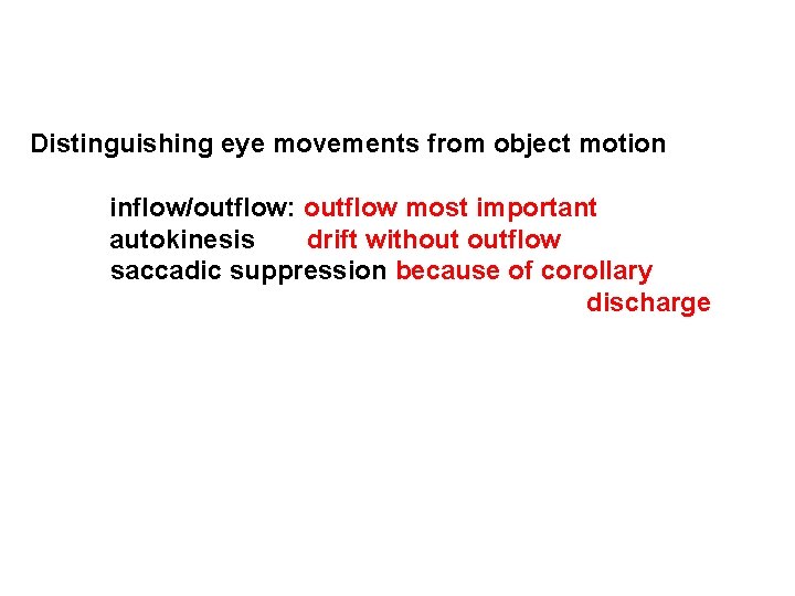Distinguishing eye movements from object motion inflow/outflow: outflow most important autokinesis drift without outflow