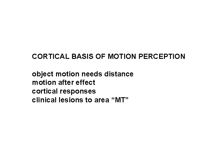 CORTICAL BASIS OF MOTION PERCEPTION object motion needs distance motion after effect cortical responses