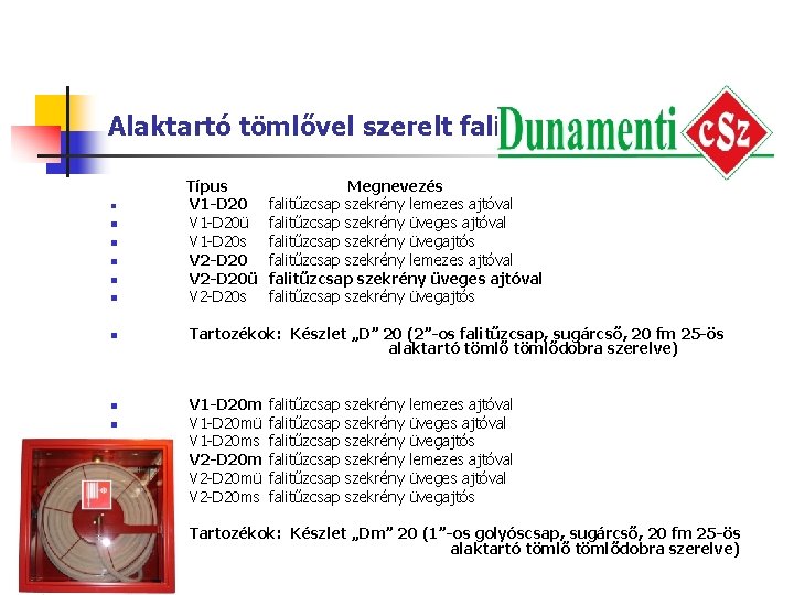 Alaktartó tömlővel szerelt falitűzcsap szekrények. n n n n Típus V 1 -D 20ü