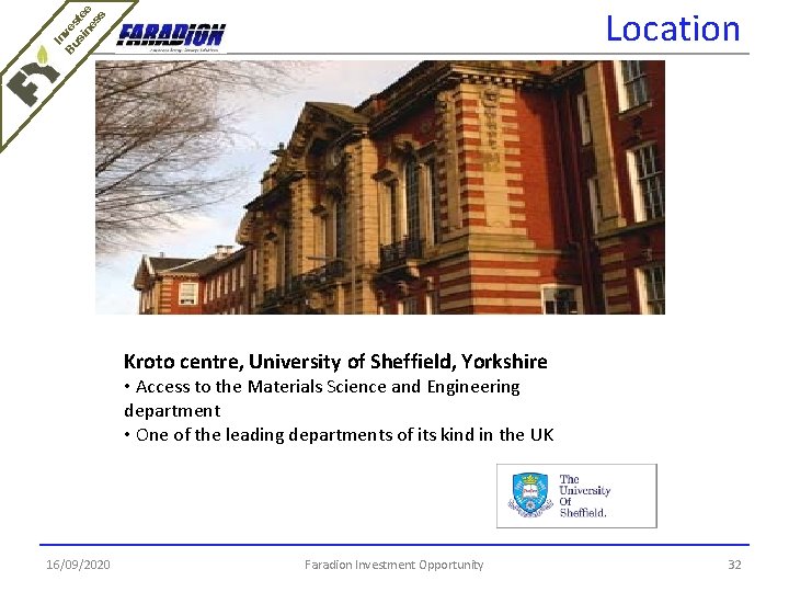 In Bu ves si te ne e ss Location Kroto centre, University of Sheffield,