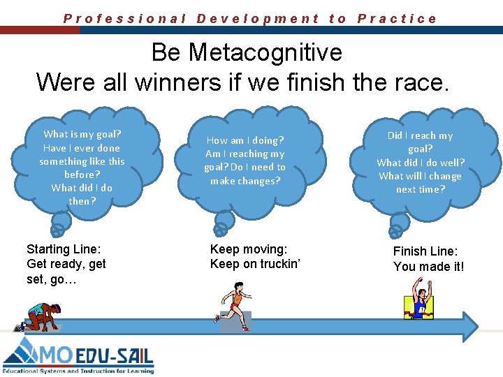 Professional Development to Practice Be Metacognitive Were all winners if we finish the race.