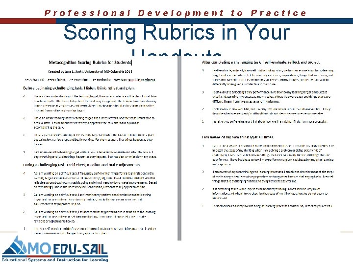 Professional Development to Practice Scoring Rubrics in Your Handouts 