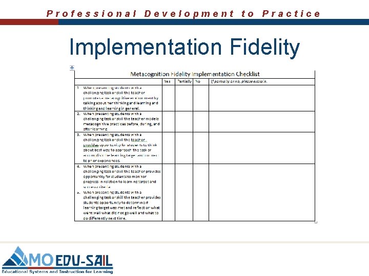 Professional Development to Practice Implementation Fidelity 