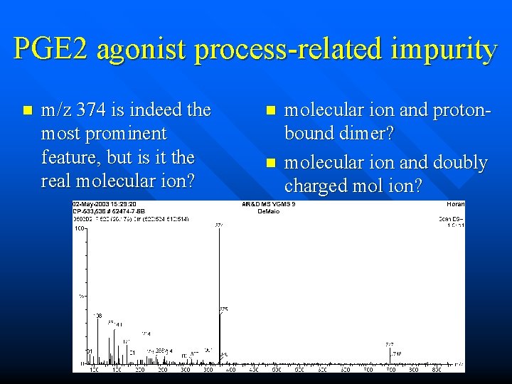 PGE 2 agonist process-related impurity n m/z 374 is indeed the most prominent feature, PGE 2 agonist process-related impurity n m/z 374 is indeed the most prominent feature,