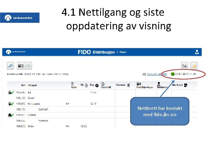 4. 1 Nettilgang og siste oppdatering av visning Nettbrett har kontakt med fido. jbv.