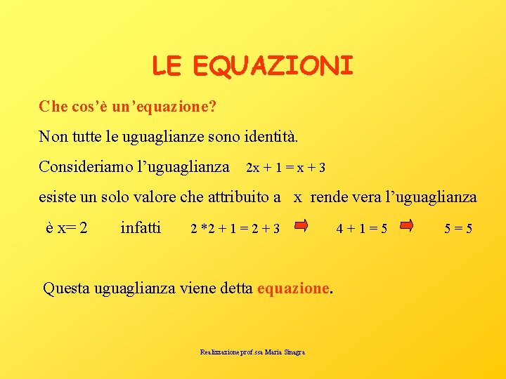 LE EQUAZIONI Che cos’è un’equazione? Non tutte le uguaglianze sono identità. Consideriamo l’uguaglianza 2