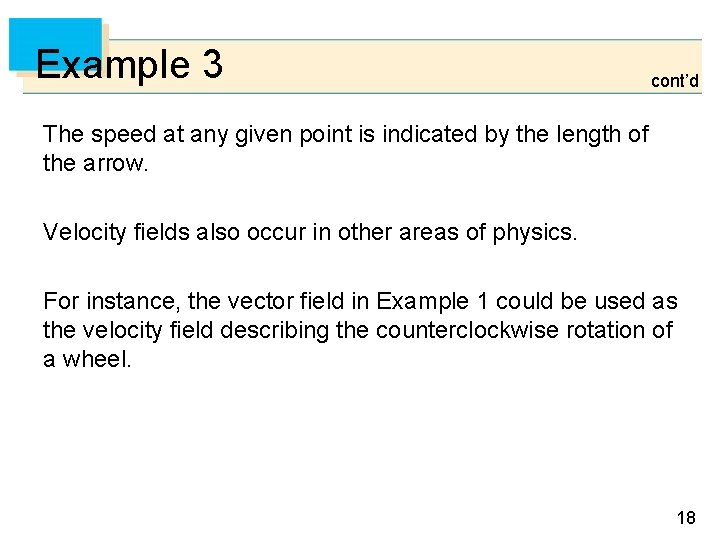 Example 3 cont’d The speed at any given point is indicated by the length