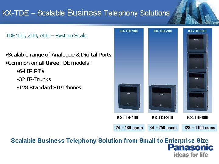 KX-TDE – Scalable Business Telephony Solutions TDE 100, 200, 600 – System Scale KX-TDE KX-TDE – Scalable Business Telephony Solutions TDE 100, 200, 600 – System Scale KX-TDE