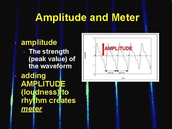 Amplitude and Meter • amplitude • • The strength (peak value) of the waveform