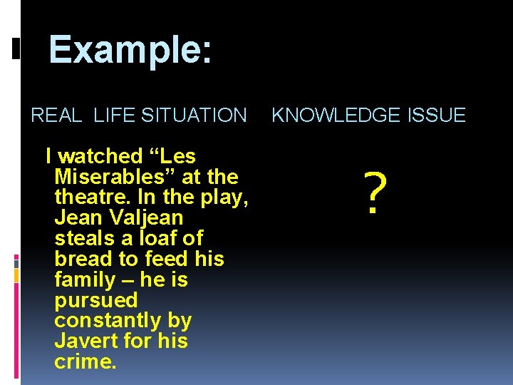 Example: REAL LIFE SITUATION KNOWLEDGE ISSUE I watched “Les Miserables” at theatre. In the