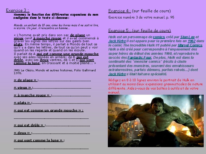 Exercice 3 : Nommez la fonction des différentes expansions du nom soulignées dans le