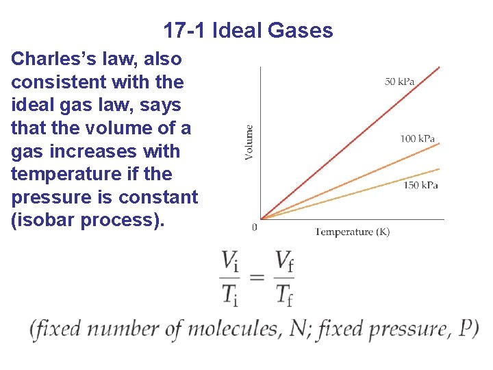 17 -1 Ideal Gases Charles’s law, also consistent with the ideal gas law, says
