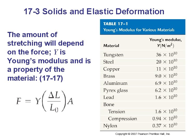 17 -3 Solids and Elastic Deformation The amount of stretching will depend on the