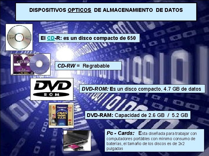DISPOSITIVOS OPTICOS DE ALMACENAMIENTO DE DATOS El CD-R: es un disco compacto de 650