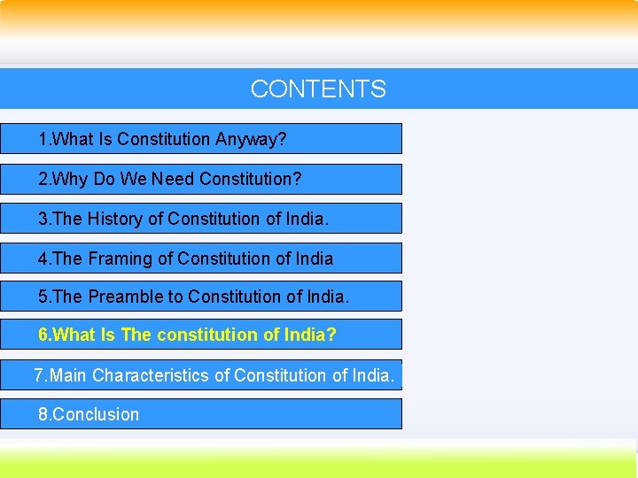CONTENTS 1. What Is Constitution Anyway? 2. Why Do We Need Constitution? 3. The CONTENTS 1. What Is Constitution Anyway? 2. Why Do We Need Constitution? 3. The