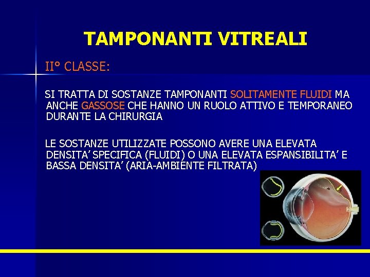 TAMPONANTI VITREALI II° CLASSE: SI TRATTA DI SOSTANZE TAMPONANTI SOLITAMENTE FLUIDI MA ANCHE GASSOSE