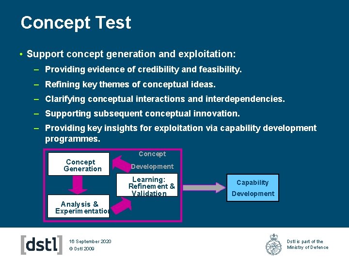 Concept Test • Support concept generation and exploitation: – Providing evidence of credibility and