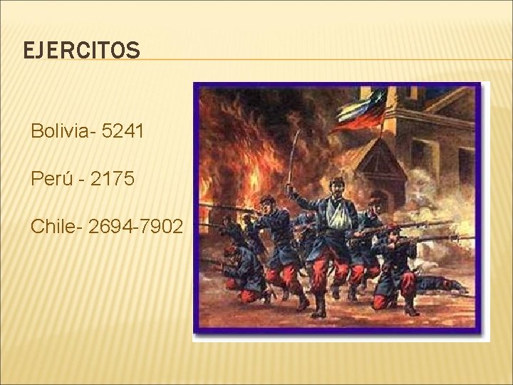 EJERCITOS Bolivia- 5241 Perú - 2175 Chile- 2694 -7902 