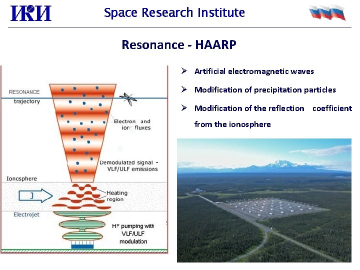 Space Research Institute Resonance - HAARP Ø Artificial electromagnetic waves Ø Modification of precipitation