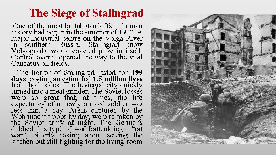 The Siege of Stalingrad One of the most brutal standoffs in human history had