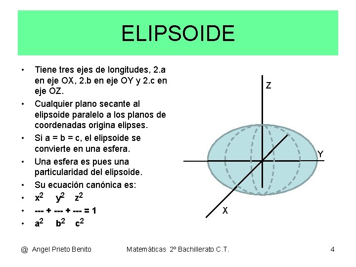 ELIPSOIDE • • Tiene tres ejes de longitudes, 2. a en eje OX, 2.