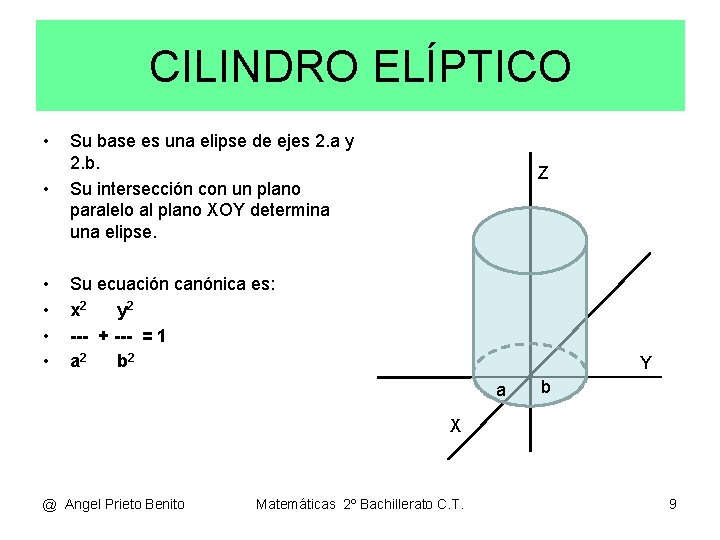 CILINDRO ELÍPTICO • • Su base es una elipse de ejes 2. a y