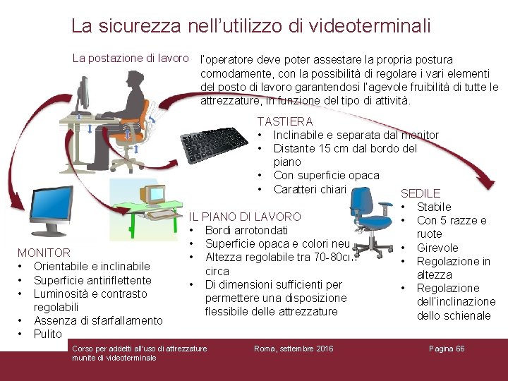 La sicurezza nell’utilizzo di videoterminali La postazione di lavoro l’operatore deve poter assestare la