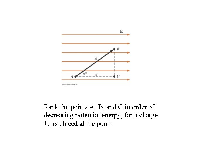 Rank the points A, B, and C in order of decreasing potential energy, for