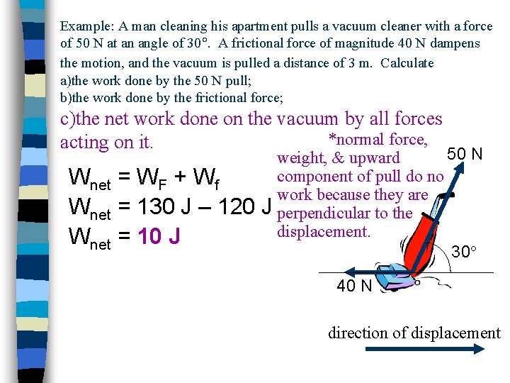 Example: A man cleaning his apartment pulls a vacuum cleaner with a force of