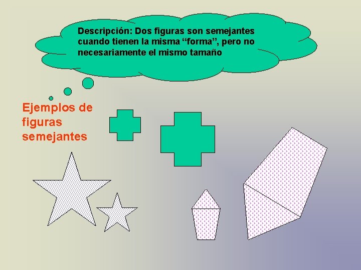 Descripción: Dos figuras son semejantes cuando tienen la misma “forma”, pero no necesariamente el Descripción: Dos figuras son semejantes cuando tienen la misma “forma”, pero no necesariamente el