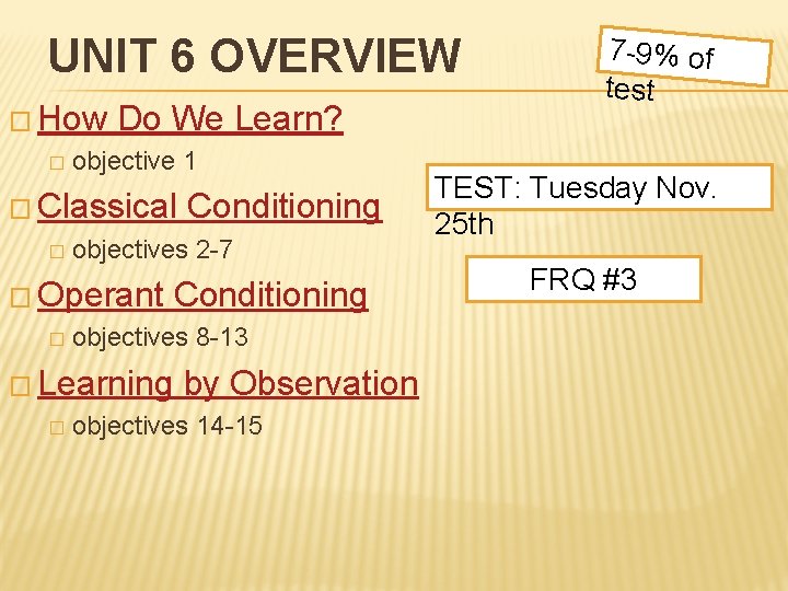 UNIT 6 OVERVIEW � How � Do We Learn? objective 1 � Classical �