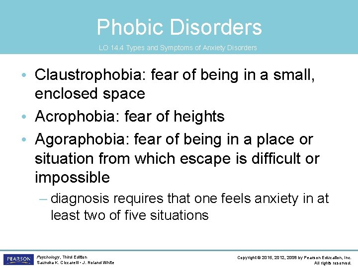 Phobic Disorders LO 14. 4 Types and Symptoms of Anxiety Disorders • Claustrophobia: fear