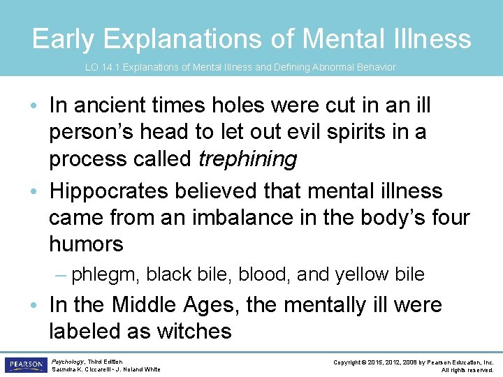 Early Explanations of Mental Illness LO 14. 1 Explanations of Mental Illness and Defining