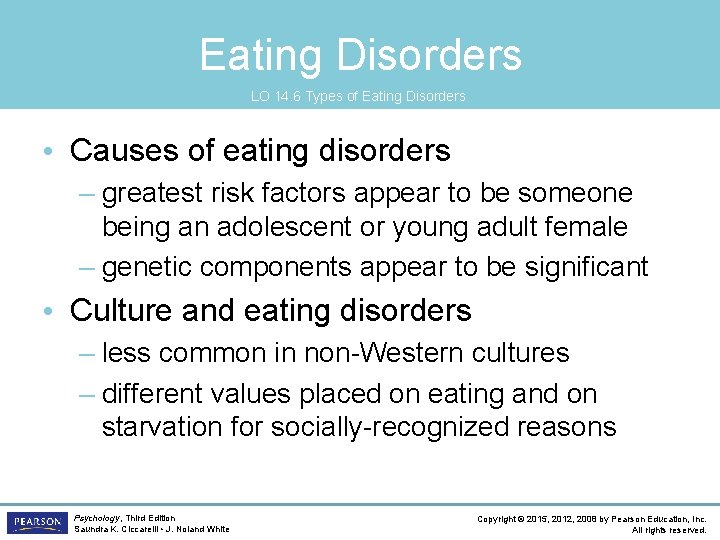 Eating Disorders LO 14. 6 Types of Eating Disorders • Causes of eating disorders