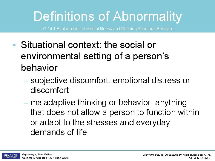 Definitions of Abnormality LO 14. 1 Explanations of Mental Illness and Defining Abnormal Behavior