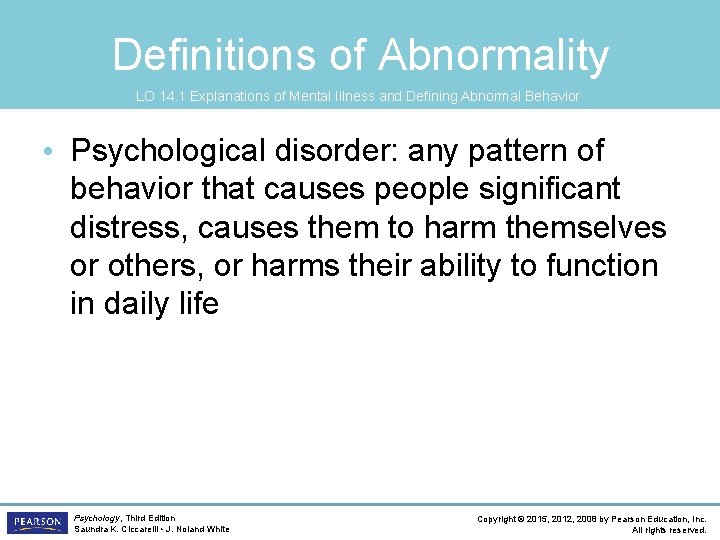 Definitions of Abnormality LO 14. 1 Explanations of Mental Illness and Defining Abnormal Behavior