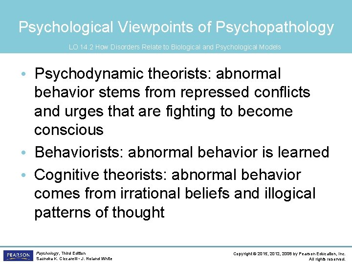 Psychological Viewpoints of Psychopathology LO 14. 2 How Disorders Relate to Biological and Psychological