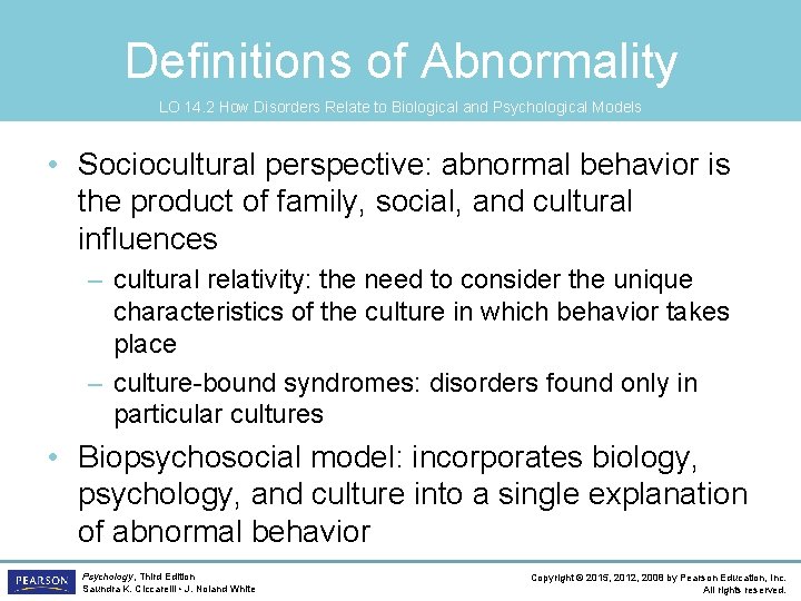 Definitions of Abnormality LO 14. 2 How Disorders Relate to Biological and Psychological Models