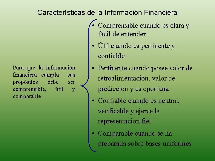 Características de la Información Financiera • Comprensible cuando es clara y fácil de entender