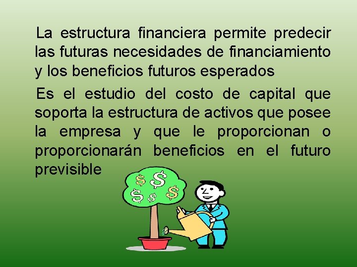La estructura financiera permite predecir las futuras necesidades de financiamiento y los beneficios futuros